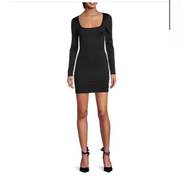 🥳♥️ Gianni Bini Black Mini Icon Knit Scoop Neck Long Sleeve Dress - Picture 1 of 8